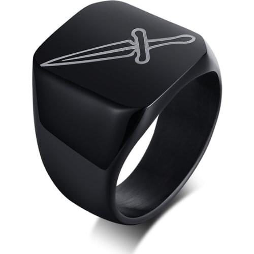 Unique Dagger Ring Men Black Stainless Steel Tough Signet Rings Man Jewelry Punk Knife Male Gent Alliance