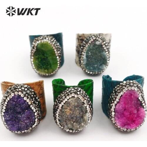 WT-RR021 WKT Wholesale New Arrival Fashion Snake Leather Natural Stone Jewelry For Lady Decoration Rhinestone Pave Ring
