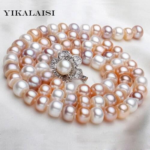 YIKALAISI 2017 New Fashion 100% Real Natural Freshwater Pearl jewelry Long Necklace White Multi Necklace For Women Best Gifts