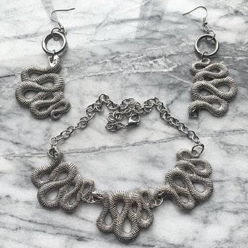 Goth Snake Earrings and Necklace Gift Set Earrings Drop Gothic Statement Punk Crappy Party Jewelry Women Fashion Gift Classical