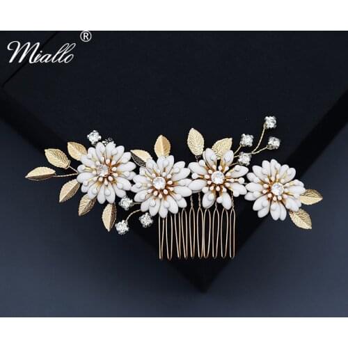 Miallo Flower Hair Combs Clips Bridal Wedding Hair Accessories for Women Rhinestone Gold Bride Headpiece Party Jewelry Gift