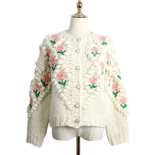 Hand Crocheted Sweaters For Women 2020 Winter Lady Fashion Single Breasted Oversized Knitted Cardigan Heavy Outwear Woolen Coats