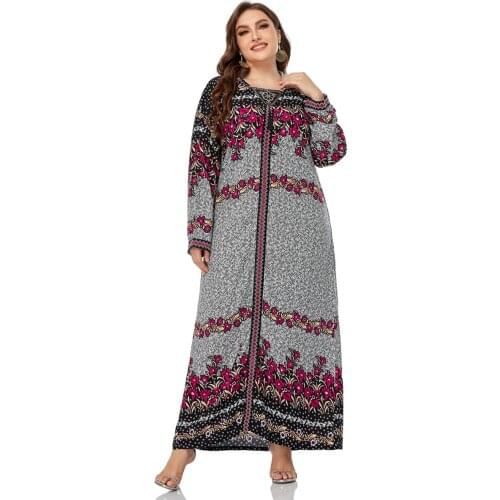 2021 Summer Dress Women Dot Floral Print Long Sleeve Hooded Large Size Maxi Long Dress Loose Oversized Plus Size Women Clothing