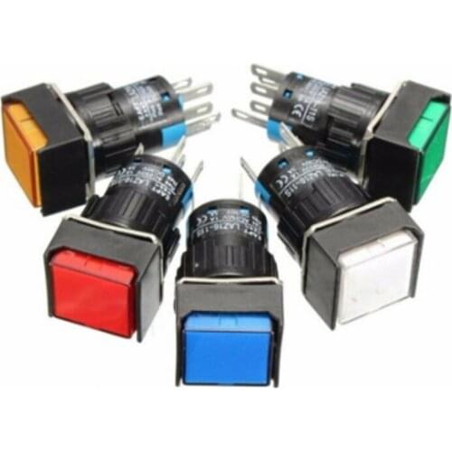 1PC 16mm Push Button momentarySelf-Lock Latching Switch Square LED LightDC6V DC12V DC24V AC220V