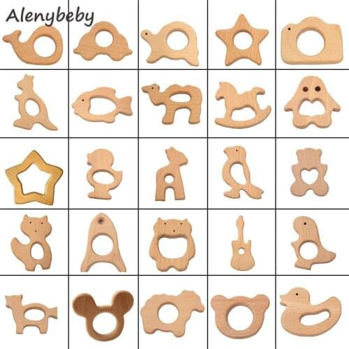 1pcs Baby Animal Natural Beech Teething Wooden Teether Rodent Baby Teething Necklace Pendant For Pacifier Chain Teething Toys