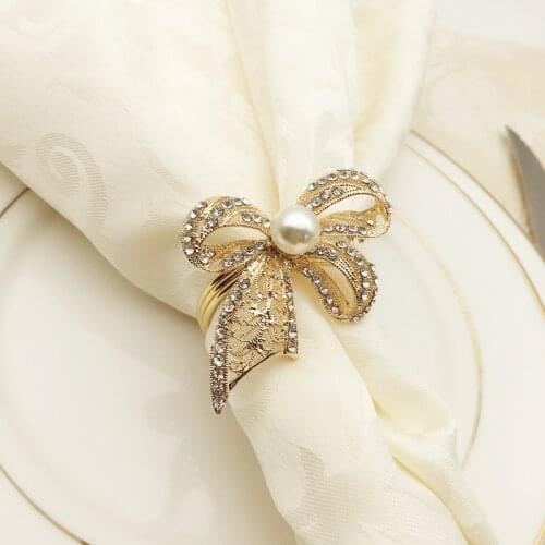 12PCS High-grade napkin ring Western Tableware Diamond rhinestone Butterfly Knot Wedding napkin Ring Desktop Decoration