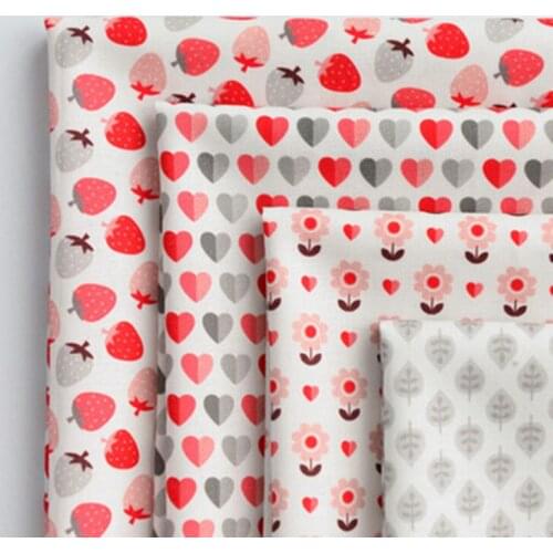 140x50Cm Red Strawberry Floral Cotton Cartoon Pattern Fabric for Clothes Pillows Bags SewingPatchwork DIY Handmade By Half Meter