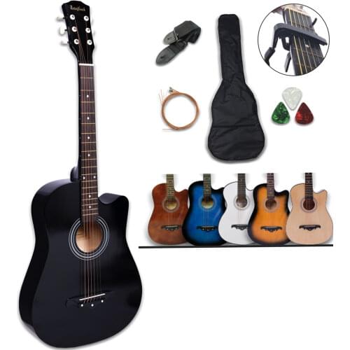 38/41 Inch Acoustic Guitar Basswood 6 Strings Folk Guitar with Bag Pick Capo Tunner Wooden for Beginners with Guitar Accessories