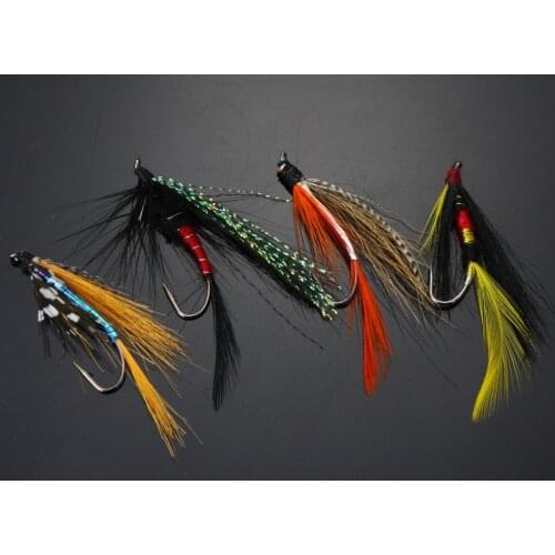 40Pcs Salmon Single Flies Black/Orange Sea Salmon Trout Fly Fishing Lures