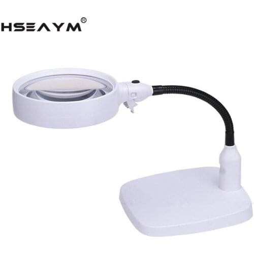 8X Interchangeable Lampshade Reading and Maintenance Work Desktop Plug-in Magnifier Magnifying Glass with 6 Led Lights