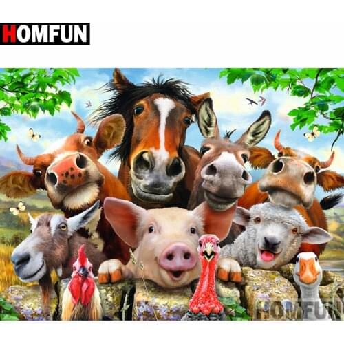 HOMFUN Full Square/Round Drill 5D DIY Diamond Painting "Animal family" 3D Diamond Embroidery Cross Stitch Home Decor A20253