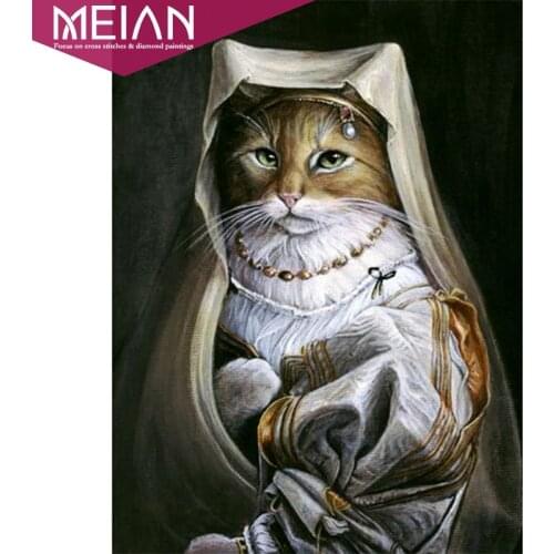 Meian Full Diamond Embroidery Animal"Holy Cat" 5D Diamond Painting Cross Stitch 3D Daimond Mosaic Crafts Christmas Gift