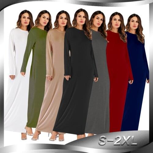 BianFeng Womens Arab Solid Abaya Loose Fit Long Sleeve Solid Dress Modal Cotton Base Shirt