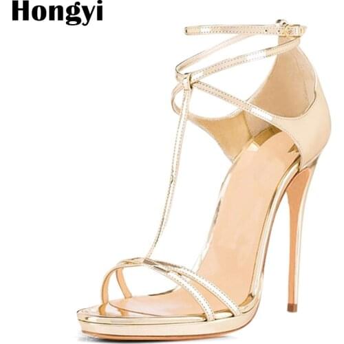 Hongyi Concise Nude Suede Black High Heels Sandals Women T Ankle Strap Summer Dress Shoes Woman Open Toe Sandals