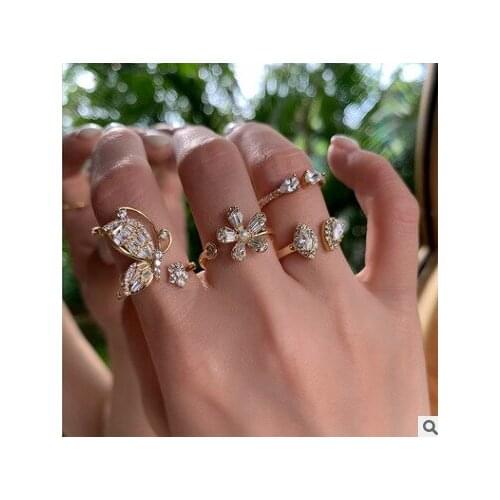 BUDROVKY Fashion Rhinestone Flower Butterfly Open Rings For Women 2020 New Jewelry Creative Adjustable Ring