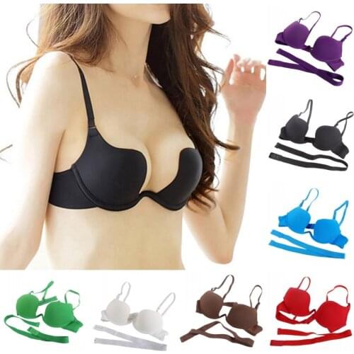 Women Sexy Bra Deep U Low Cut Super Push Up Backless Bra Brassiere Sutian Underwear Bralette Sujetador