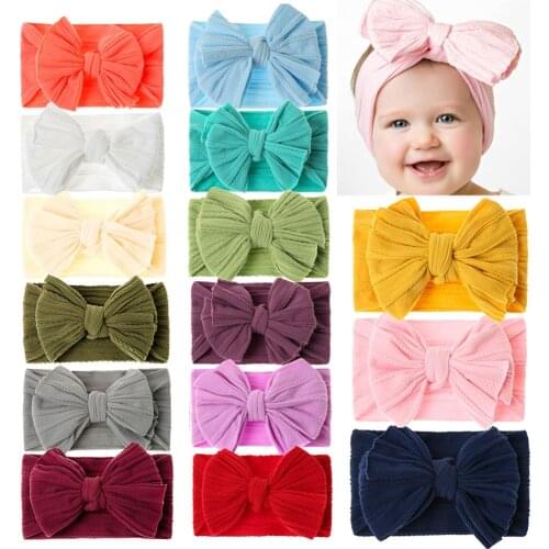 2021 Baby Accessories Infant Baby Girl Cute Bow Headband Newborn Solid Headwear Headdress Nylon Elastic Hair Band Gifts Props