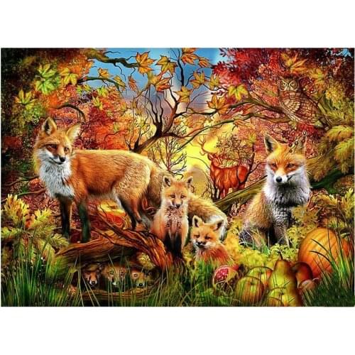 Dpsprue Full Square,Round Drill 5D DIY Diamond Painting "Fox family" Embroidery Rhinestone Cross Stitch 5D Home Decor Gift
