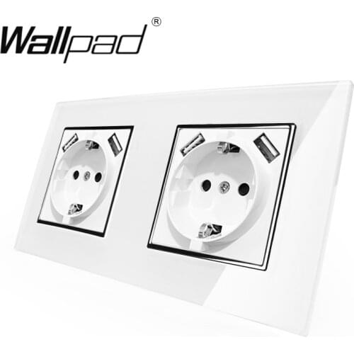 Double EU Schuko Power Socket with Double USB Charging Ports 5.1DC 2.1A For EU Round Box Wallpad 156*86mm EU Outlet with USB
