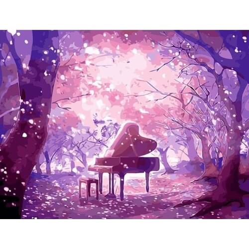 GATYZTORY diy frame painting by numbers kits for adults fantasy piano landscape acrylic paint set Home Decor Gift Canvas Drawing