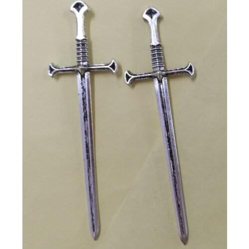 6PCS tibetan silver color 2sided 87mm long crafted sword design H0806