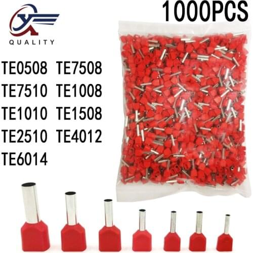 1000pcs/Pack TE0508/1008/1508/2510/4012 Insulated Ferrules Terminal Block Cord End Wire Connector Electrical Crimp Terminator
