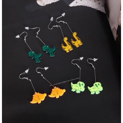 Korean Fashion Cute Transparent Small Dinosaur Acrylic Earrings For Women Tyrannosaurus Casual Animal Drop Earrings E19116
