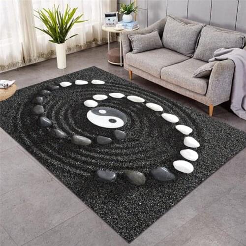BeddingOutlet Tai Chi Area Rug Yin ang Yang Living Room Carpet Stones Non-slip Floor Mat Black and White Tapis Fashion Mat