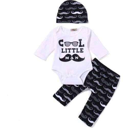 Cool litttle Man Baby boy clothing 2PCS Suit Baby Romper +Long Moustache Pants +Hat Newbon Baby boys Outfits Set