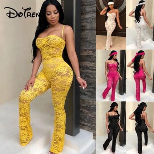 Lace Jumpsuit 2019 New Fashion Rompers Womens Jumpsuits Clubwear Playsuit Hollow Out Party Chiffon Outweaer Clothes