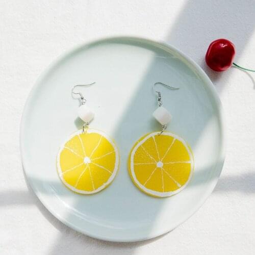 Summer Resin Fresh Lemon Orange Slice Drop Earrings Women Acrylic Fruit Jewelry X9FD
