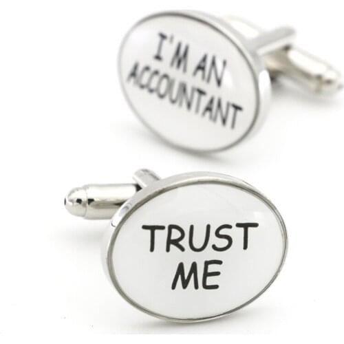 Fashion Mens Job Cuff Links Copper Material White Color "I'M ACCOUNTANT TRUST ME"