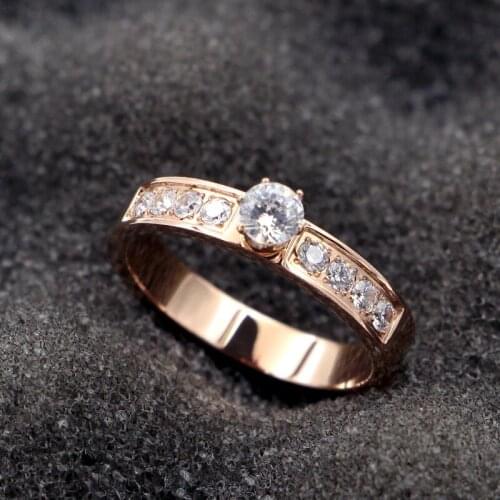 Fashion Love A carat Crystal Engagement Rings Women Rose Gold Color Stainless Steel Elegant Party Wedding Rings