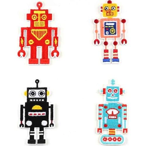 Cartoon Robot Iron On Embroidered Clothes Patches For Clothing Stickers Garment Wholesale