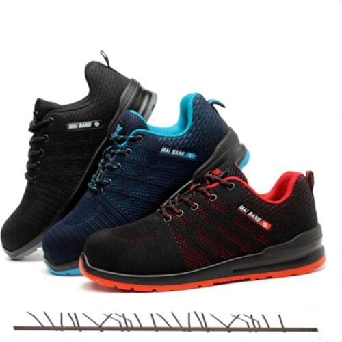 Knitted Breathable Steel Toe Cap Men Work Safety Shoes Non-slip Wear-resistant Protective Work Boots Men Fashion Sports Shoes