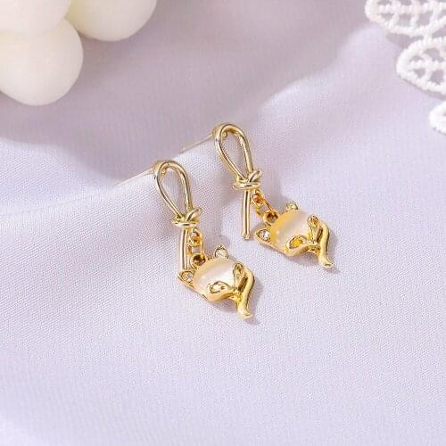 New statement Opal Fox Earrings for women alloy Cute Funny Knotted Animal Ear Stud 2020 fashion wholesale jewelry