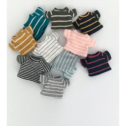 11 Colors New Ob11 Doll Clothes Striped T-shirt Short Sleeve Top 1/12 Doll House 16cm BJD GSC Obitsiu 11 Universal Accessory