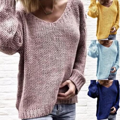 Autumn Winter Sweaters Women Casual Loose V Neck Sweaters for Women Knitted Sweater Jumpers Tops Ladies Pullovers pull femme