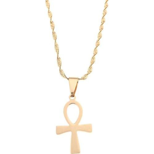 Stainless Steel Egyptian Jewelry Vintage the Key of the Nile Ankh Cross Pendant Necklace