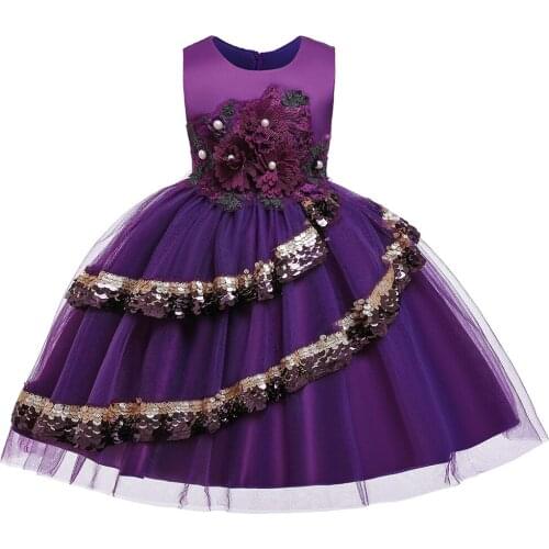 New 5-9 years old children girls princess dress decal beaded flower girl fashion dress irregular sequin children dress