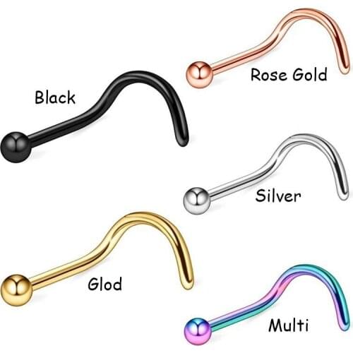 Nose Stud Hook Screw Ball 1.5mm 2mm 2.5mm 3mm Bar Pin Nose Rings Body Piercing Jewelry Stainless Steel