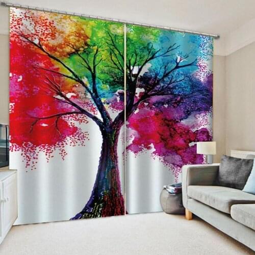 Watercolor Painting Tree Window Interior Curtains Colorful Oil Landscape Draps for Living Room Bedroom Bay Window Home Decor