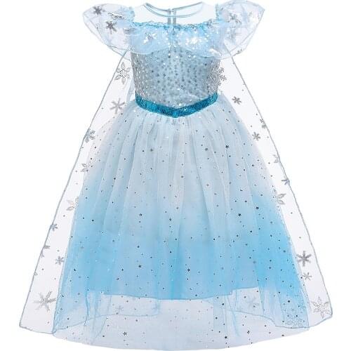 Snow Queen 2 Cosplay Elsa Anna Girls Dress Kids Summer Blue Snowflake Princess Dress Children Carnival Birthday Party Costuming