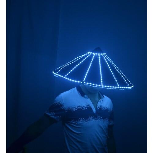 LED light straw bamboo hat Brawl DJ Assassin bar nightclub show costume props custom hat Ninja helmet