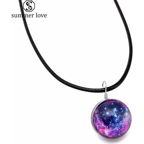 Unique Starry Universe Glass Ball Charm Pendant Necklace Choker Black Rope Chain Necklace Women Custom Jewelry Friends Gifts