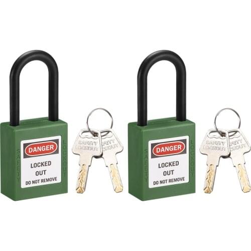 Uxcell 2Pcs Lockout Tagout Safety Padlock 1-1/2-inch U Shaped Nylon Shackle Keyed Different Green