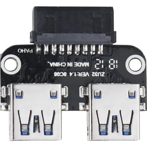 XT-XINTE 20Pin to Dual USB3.0 Adapter Converter PC Motherboard 19Pin/20P Header to 2Port USB Type-A Female Connector Card Reader