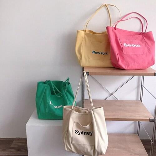 Yeqofcd Woman Letter Pattern Shoulder Bag Female Casual Tote Foldable Canvas Bags Fashion Shopping Handbag With External Pocket