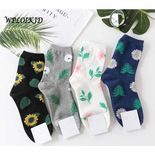 Jacquard/Plants Cute Flowers Pattern Printing Art Socks Women Dandelion/Sunflower Socks Fashion Soft Calcetines Sokken