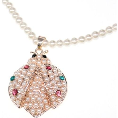 Pearl Ladybug beetle rainbow unicorn Crystal insect Necklaces & Pendants gold tone